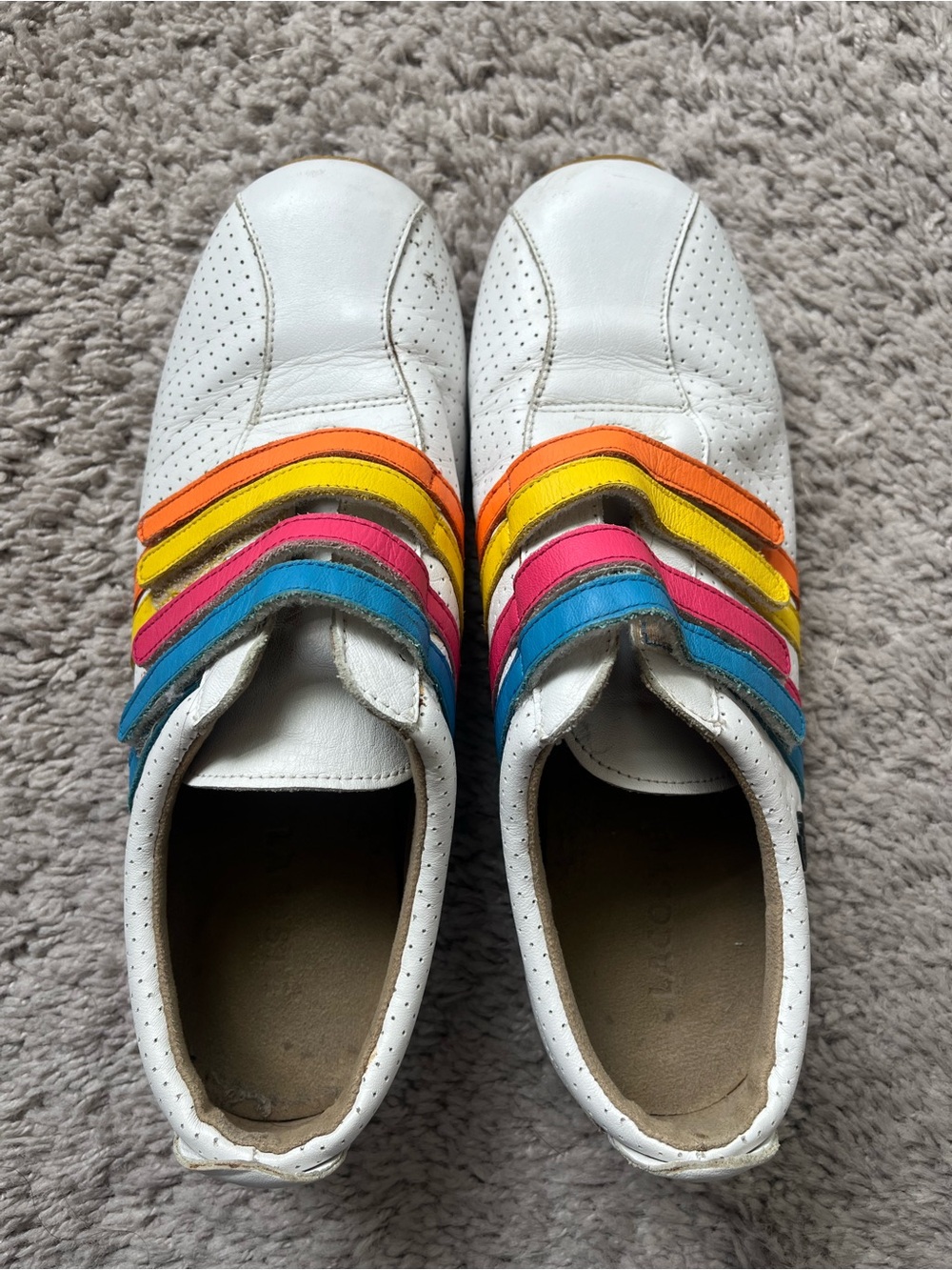 Vintage Lacoste White Sneakers with Rainbow Accent Straps